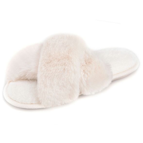 RockDove Women's Adeline Cross-Band Faux Fur Slipper | Target