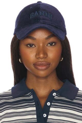 Ganni Corduroy Cap Hat in Dark Navy from Revolve.com | Revolve Clothing (Global)