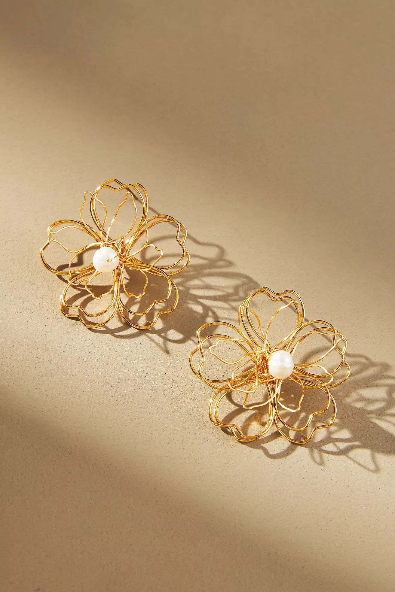 Wire Floral Pearl Stud Earrings | Anthropologie (US)
