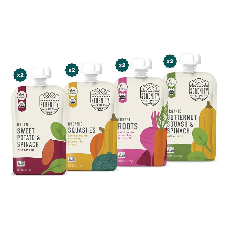 Serenity Kids 6+ Months Veggie Puree Organic Baby Food Pouches - No Added Sugar, Allergen-Free & ... | Amazon (US)