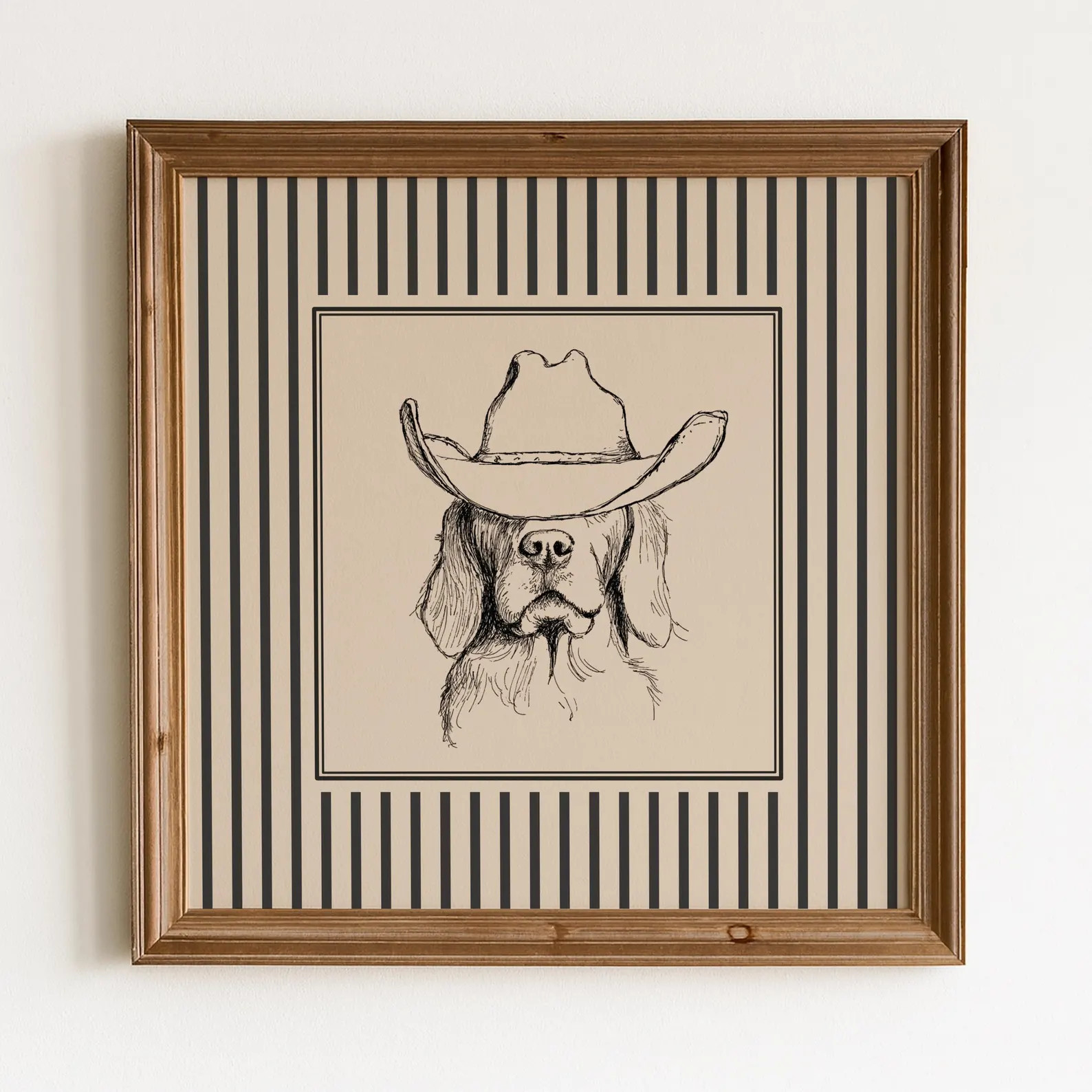 Western Cowboy Dog Wall Art – Cool Dog Illustration with Striped Border, Western Statement Deco... | Etsy (Global)