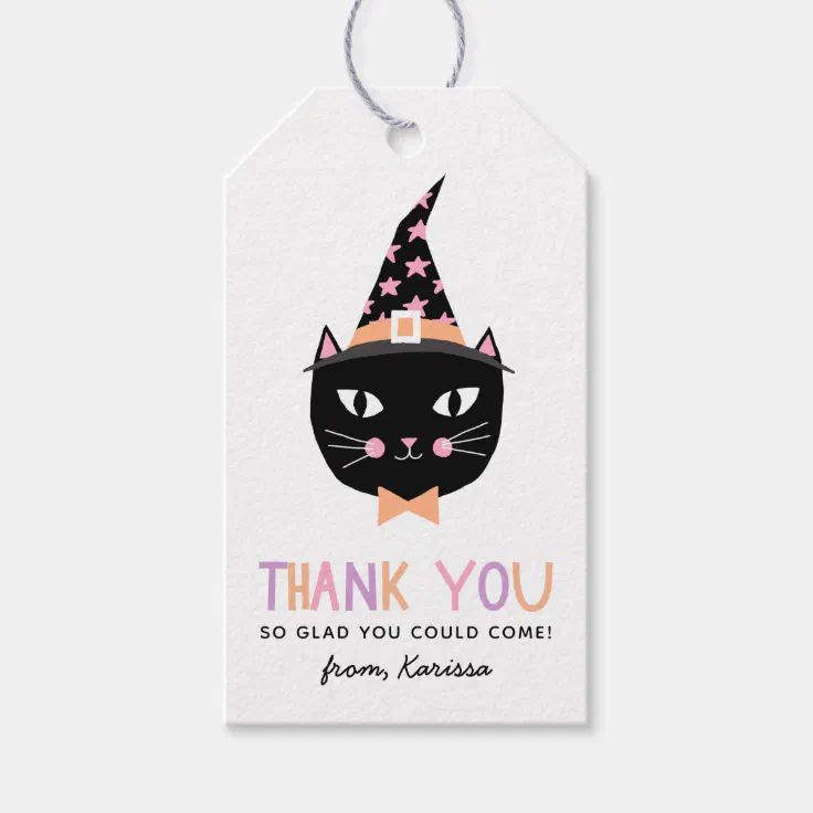 Cute Black Witch Cat Halloween Birthday Name Gift Tags | Zazzle | Zazzle