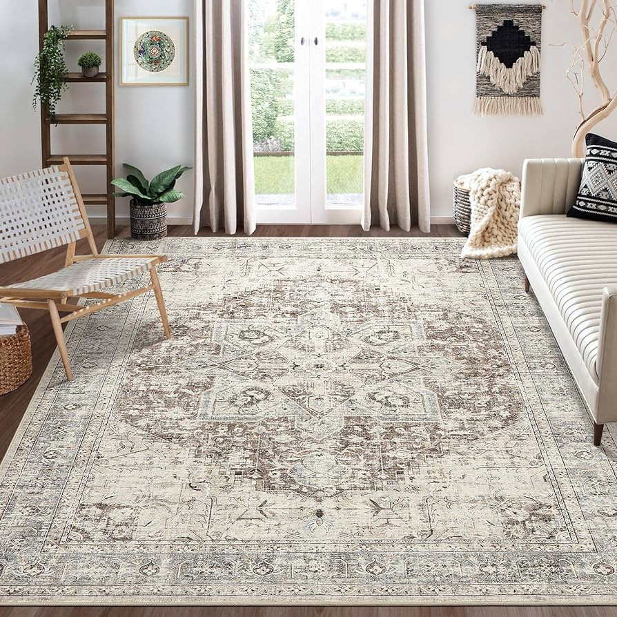 Amazon.com: Area Rug Living Room Rugs - 9x12 Washable Boho Rug Vintage Oriental Distressed Farmho... | Amazon (US)