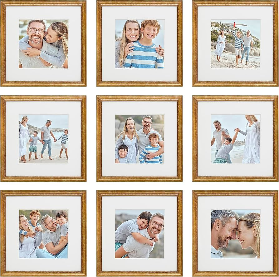 SHEFFIELD HOME 9 Piece Gallery Wall Frame Set, 12x12 Inch, Matted to 8x8 Inch, Beaded Antique Bro... | Amazon (US)