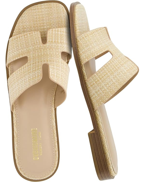 CUSHIONAIRE Voyage Cutout Strap Slides for Women, Slip On Summer Flats, Trendy Footwear, Comforta... | Amazon (US)