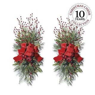 Christmas Cheer Cordless Staircase/Door Swag with Bow, Set of Two | Frontgate