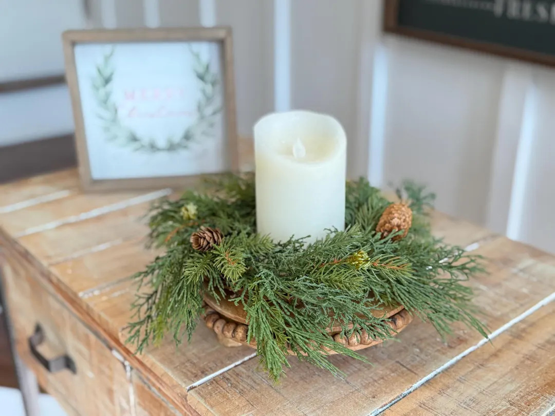 Farmhouse Christmas Winter Candle Ring, Christmas Decoration, Small Wreath, Candle Ring 4.5 In/10... | Etsy (US)