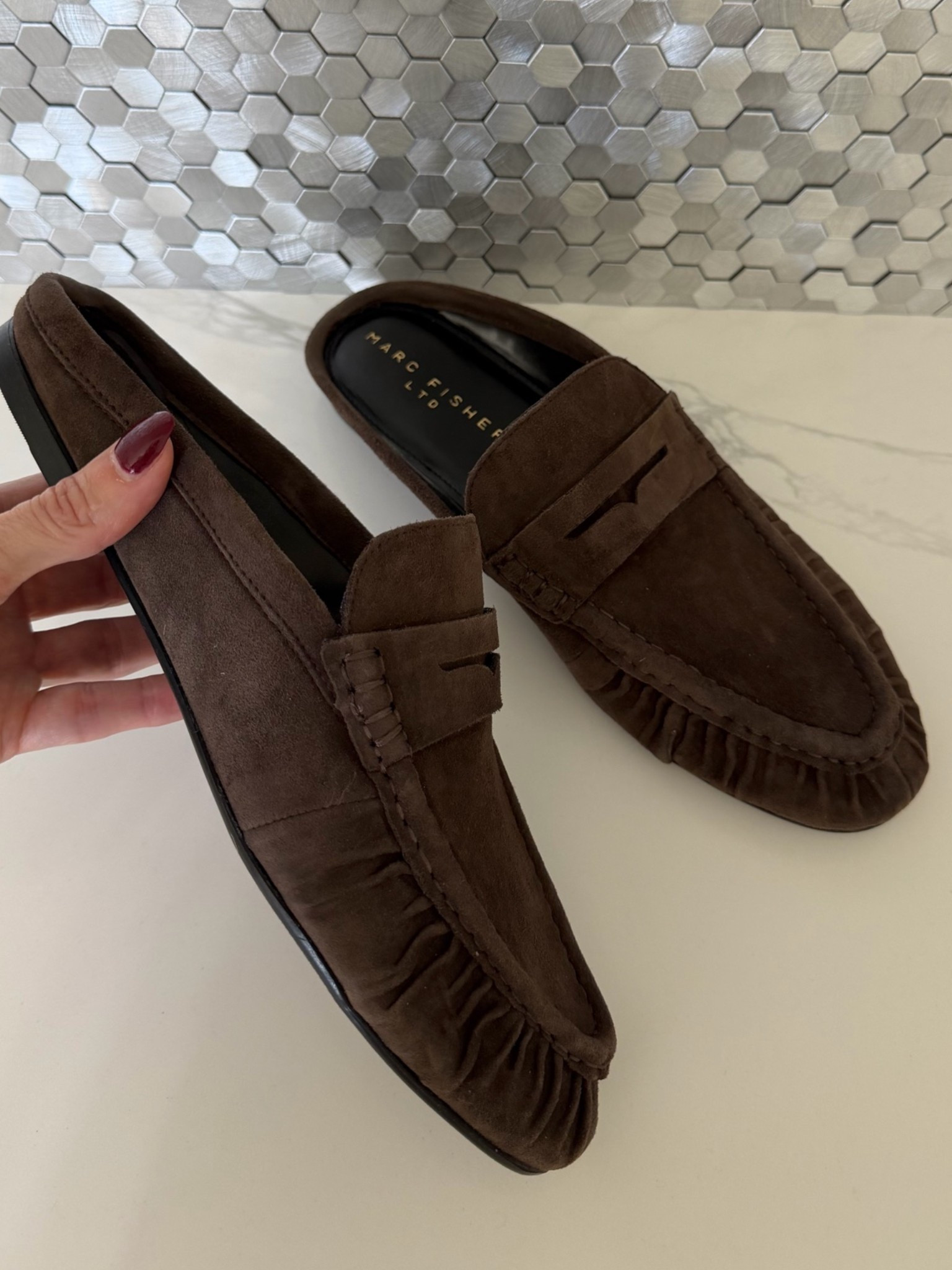 Trendy now: these loafers by Marc Fisher look so similar to the St. Laurent ones, but at a fraction of the price. I love the chocolate brown color, and the slightly pointed toe actually elongates your legs. These will go with literally everything this fall. 🤎

#LTKootd #LTKOver40 #LTKSeasonal