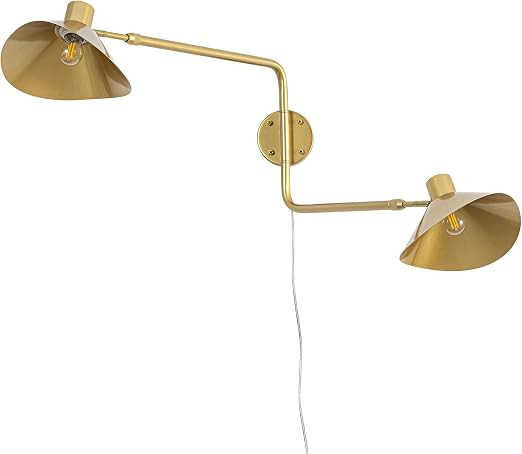 Gold 2-Light Plug in Wall Sconce, Big Adjustable Swing Arms Wall Light Fixture for Living Room Be... | Amazon (US)