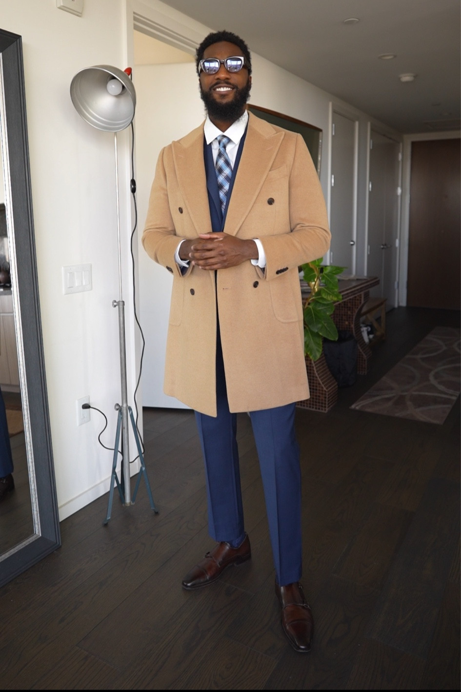 Overcoat outfit with a navy blue suit and double monk straps.

#LTKSeasonal #LTKHoliday #LTKMens