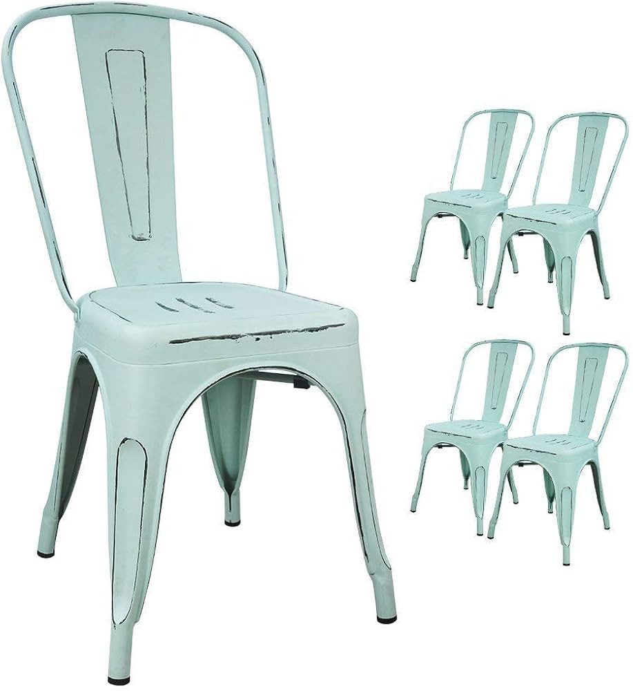 Devoko Metal Indoor-Outdoor Chairs Distressed Style Kitchen Dining Chairs Stackable Side Chairs w... | Amazon (US)