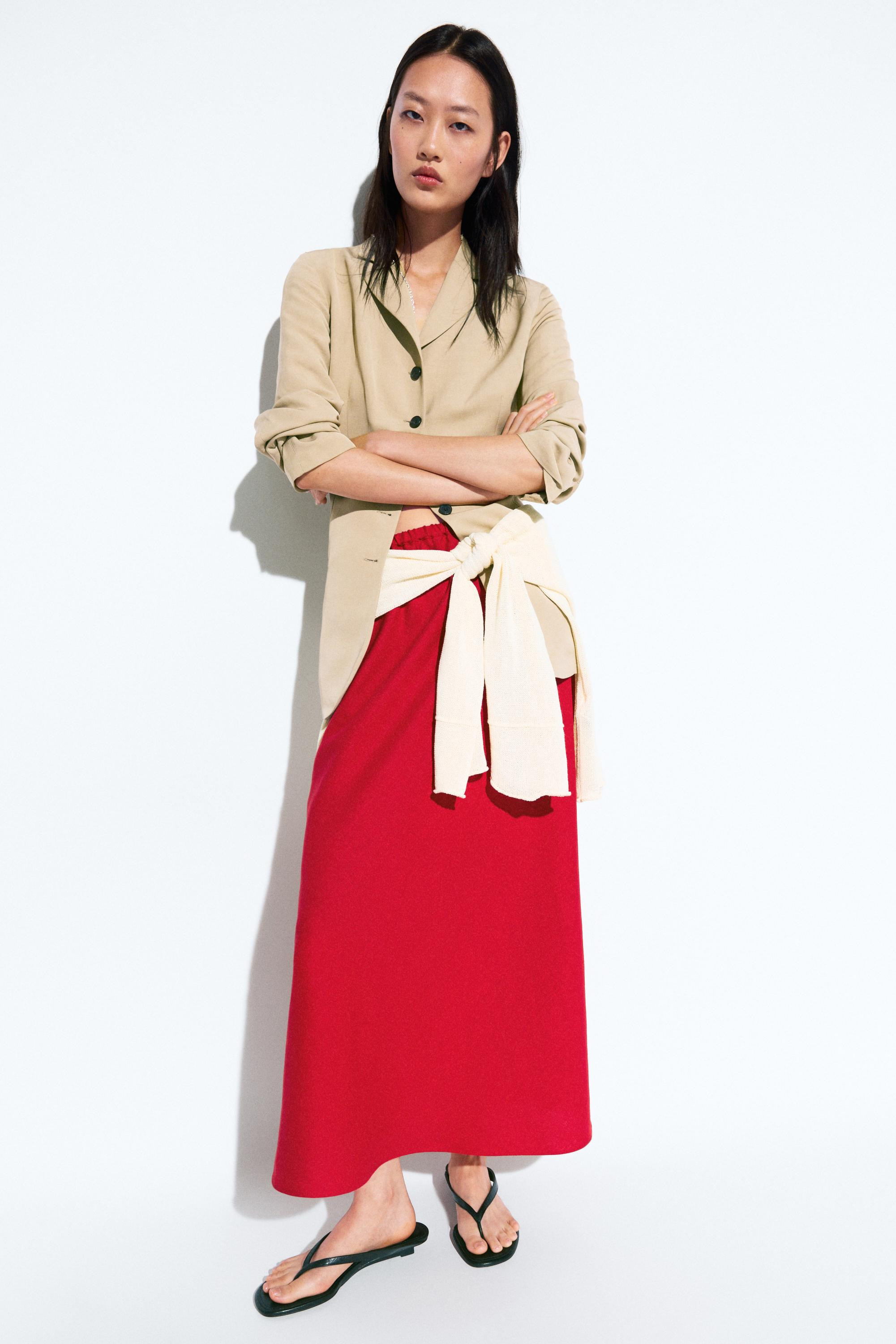 100% linen elasticated midi skirt | Massimo Dutti US