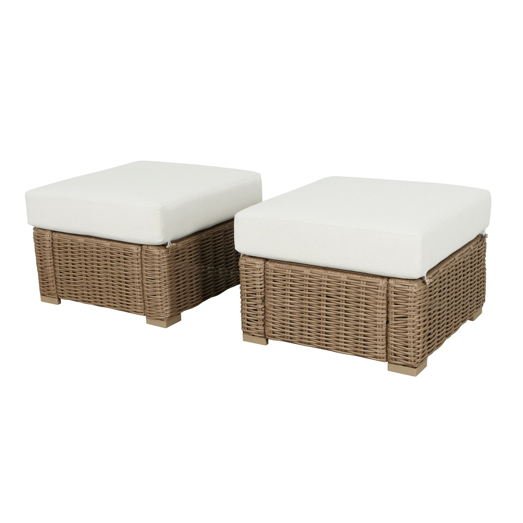 Better Homes & Gardens Bellamy Outdoor 2pk Ottomans, Natural Wicker/Cream Cushion | Walmart (US)
