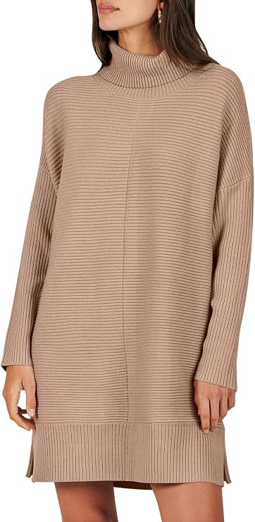 ANRABESS Women's Oversized Turtleneck Sweaters Dress Pullover Batwing Sleeve Split Hem 2023 Winte... | Amazon (US)