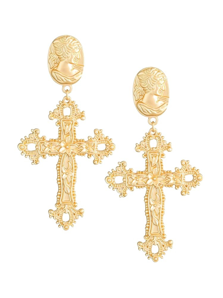 Sacina Gold-tone Cross Dangle Earrings, Gothic Vintage Earrings, Goth Jewelry, Halloween Christma... | Amazon (US)