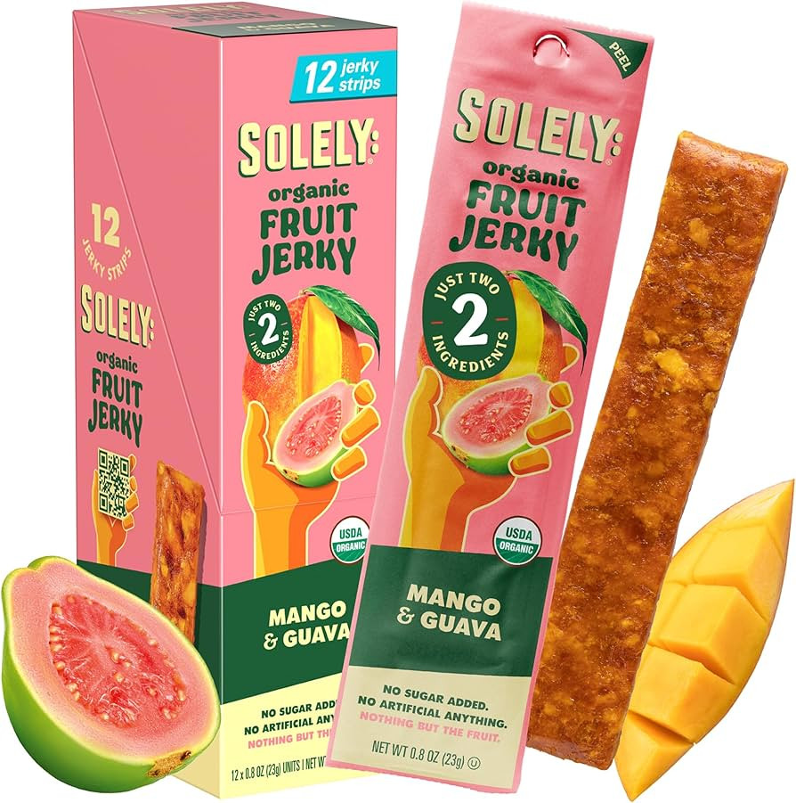 SOLELY - Organic Mango Guava Fruit Jerky - 12 Individually Wrapped Fruit Strips (12-Pack) - Fruit... | Amazon (US)