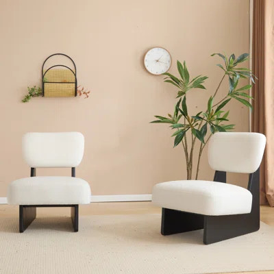 2 Stylish Beige Lounge Chairs With Material And Black Wood Frame - Comfortable For Living Room, Bedroom, Office, Minimalist Appearance Modern Chair Pa | Wayfair North America