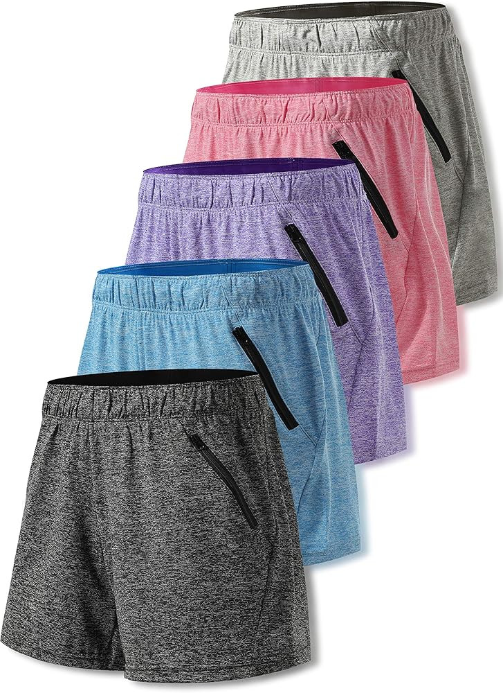 5 Pack: Womens Workout Gym Shorts Casual Lounge Set, Ladies Active Athletic Apparel with Zipper P... | Amazon (US)