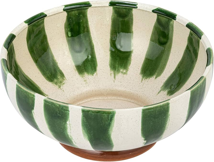 Creative Co-Op 10.25 Inches Round Hand-Painted Stoneware Footed Stripes and Reactive Glaze, Green... | Amazon (US)