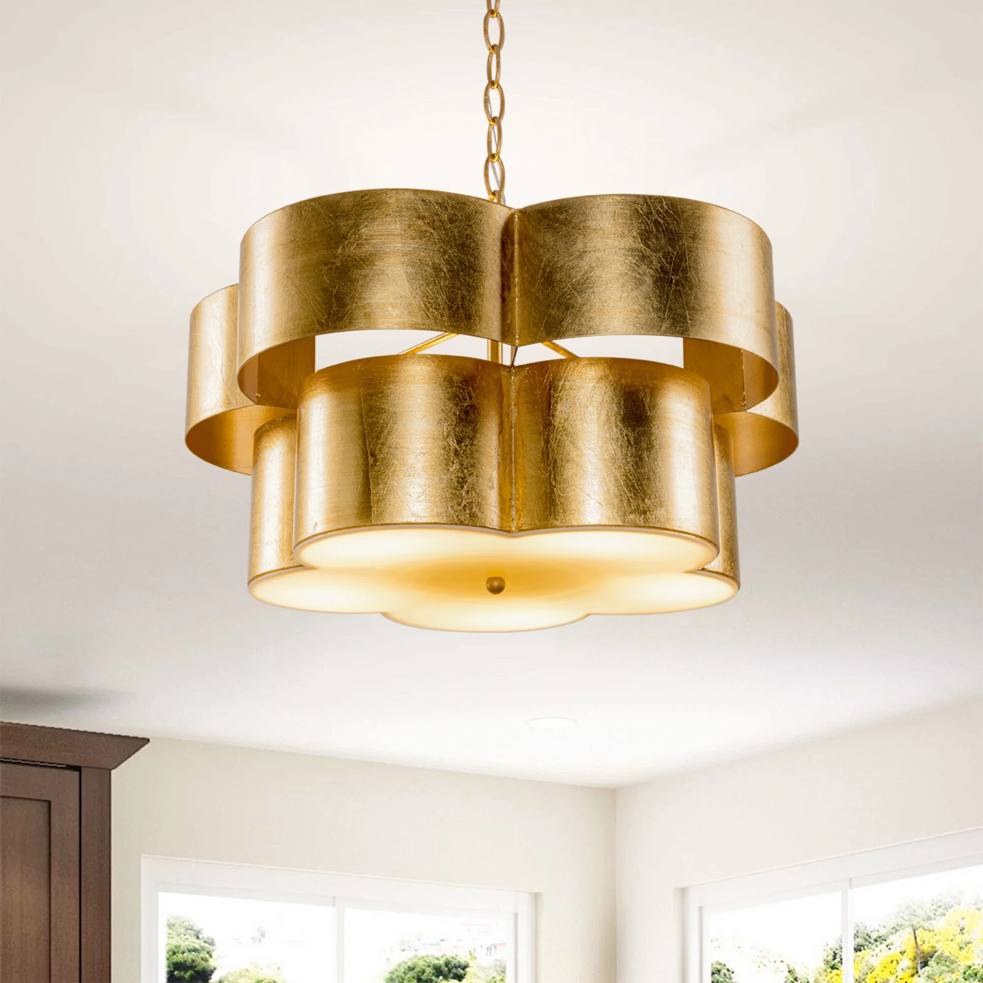 House of Hampton® Modern 20" Brushed Gold 5-Light 2-Tier Dimmable Drum Chandelier & Reviews | Wa... | Wayfair North America