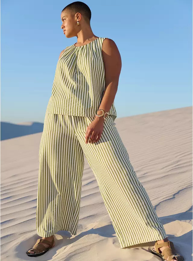 Green Stripe Ultra Wide Leg Co-ord Trousers  16 | Tu Clothing