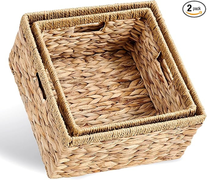 Wicker Storage Baskets, Handwoven Water Hyacinth Baskets for Organizing, Decorative Wicker Basket... | Amazon (US)