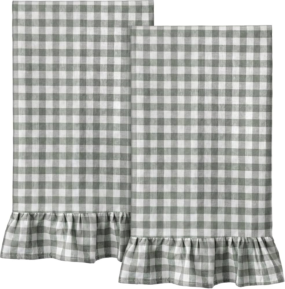 Aoipend Kitchen Towels Set of 2, 100% Cotton Ruffled Gingham Dish Towels 18"x28" Absorbent Tea Cl... | Amazon (CA)
