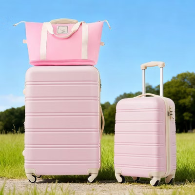 Okak 2PCS Hardshell Luggage Sets and Bag, Lightweight Luggage Sets with TSA Lock, Carry On Suitcase for Traval Use, 20/28IN, Light Pink | Target
