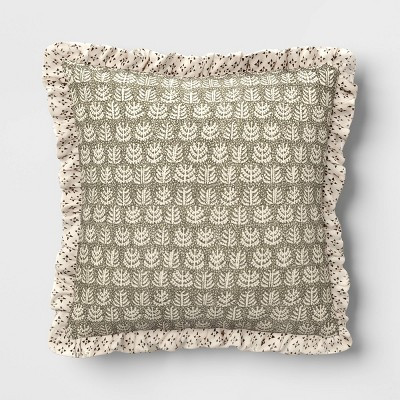 Square Block Print Reversible Pillow with Ruffle Trim Green - Threshold™ | Target