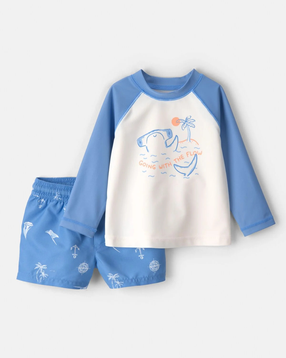Baby Boy 2-Piece Shark Long-Sleeve Rashguard Swimsuit Set - Blue/White | Carter's | Carter's Inc