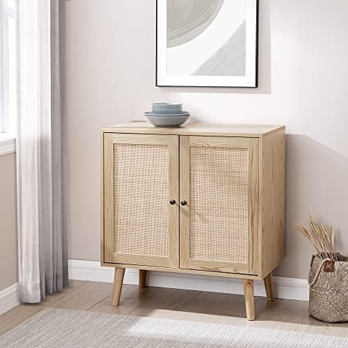 Walker Edison Kitt Boho 2 Door Wood and Rattan Accent Cabinet, 30 Inch, Natural | Amazon (US)
