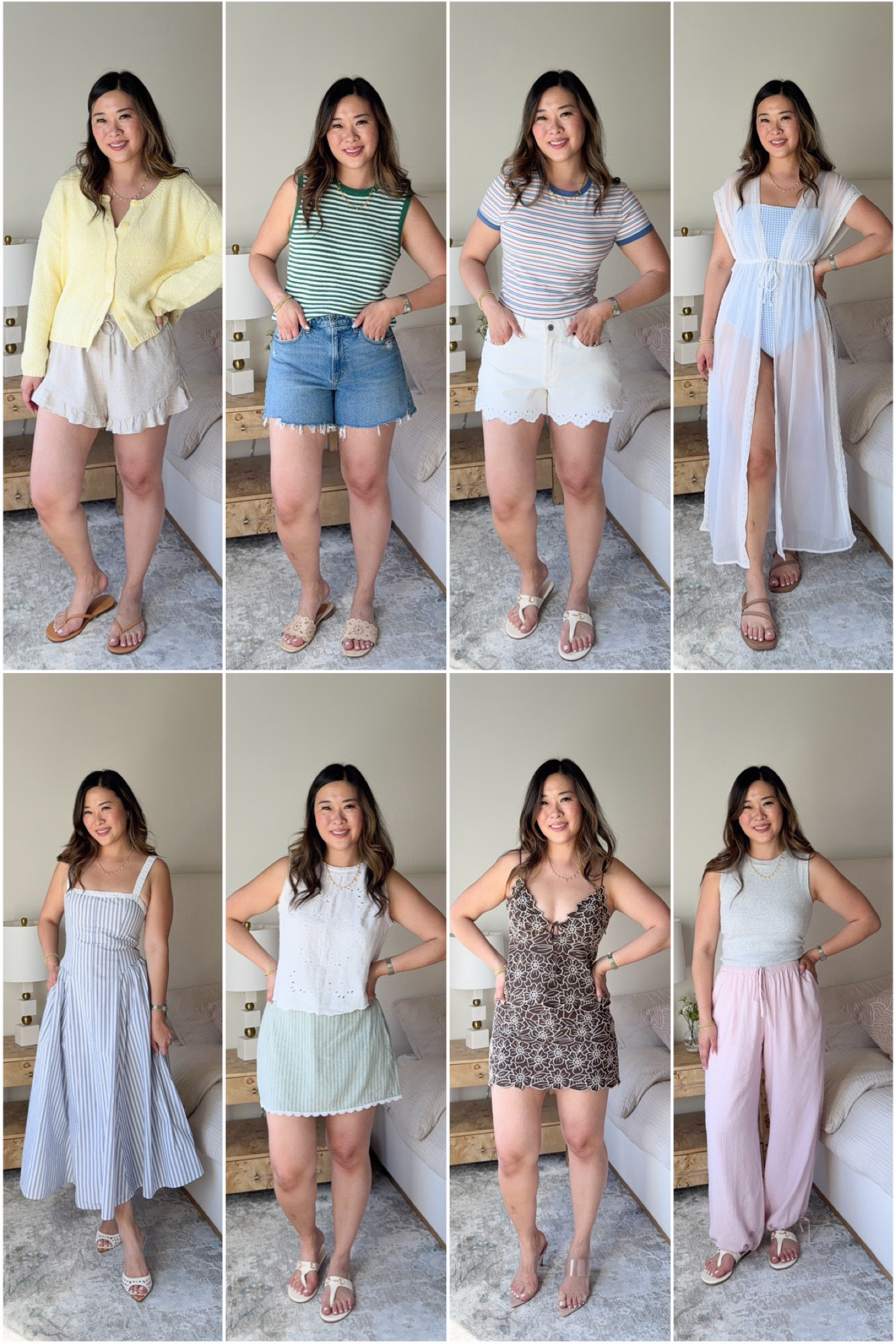 Abercrombie Spring Outfits
Yellow Cardigan: Medium
Ruffle Shorts: Medium
Knit Tank: Medium
Striped Top: Medium
Denim Shorts: 28
Swimsuit: Medium
Coverup: Medium
Dress: Small
Tie Back Top: Medium
Skorts: Medium
Tanks: Medium
Balloon Pants: Small 
