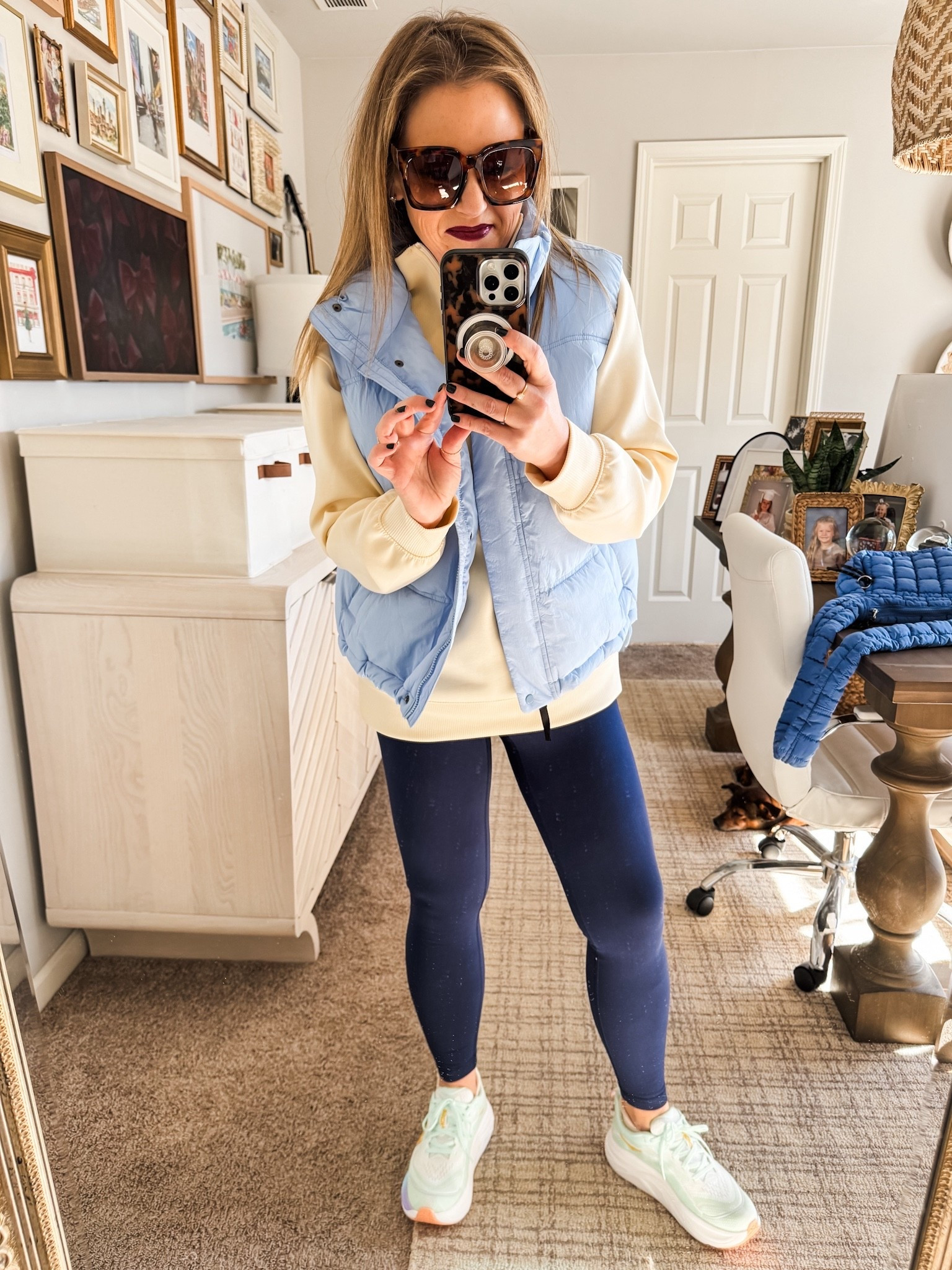 Pairing the yellow and the blue 👏🏻 30% off the pullover today, 40% off leggings. Wearing a S in the pullover and a M in the vest and leggings. 

#LTKActive #LTKootd #LTKOver40