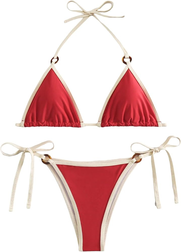 SHENHE Women's Sexy Bikini Sets Ring Triangle Tie Bathing Suits 2 Piece Swimsuits | Amazon (US)