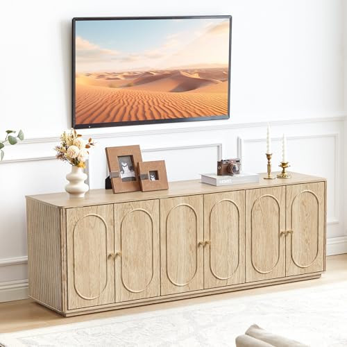 63'' Fluted Sideboard Buffet Cabinet with Storage and 6 Doors, Low Storage Cabinet Modern Wooden Accent Credenza Console Table for Kitchen Dining Living Room Entryway, (63"W*15.75"D*21.4"H) Natural | Amazon (US)