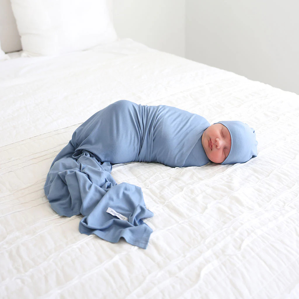 Solid Blue Baby Boy Swaddle | Denim Blue | Posh Peanut