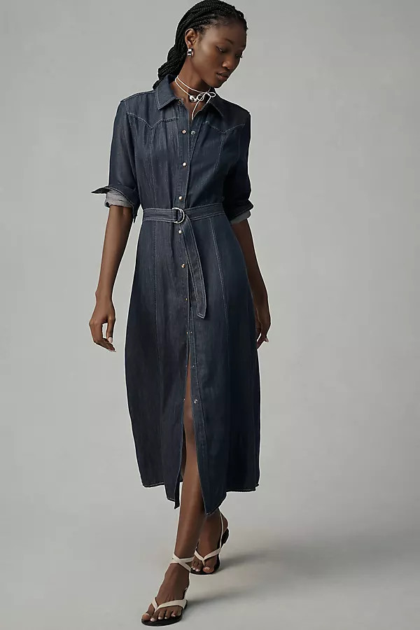 Long-Sleeve Western Linen Midi Shirt Dress | Anthropologie (US)