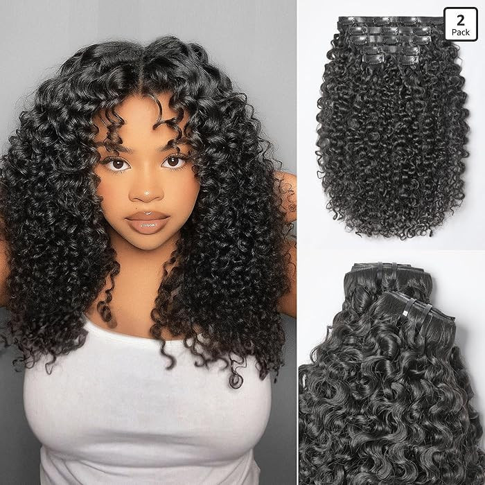 LUVME Invisible Messy Curly Clip in Hair Extensions Real Human Hair for Women, 2 Pack 18 Inch 220... | Amazon (US)