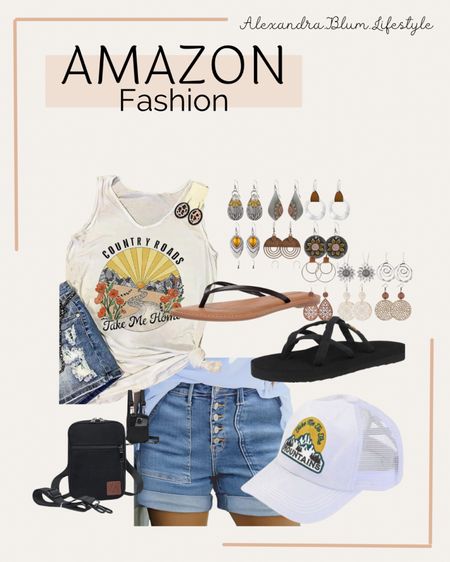 Summer outfit idea from Amazon! Flip flops and jean shorts! Country concert outfit idea! Casual outfit! Country fest outfit! 

#LTKFindsUnder50 #LTKMidsize #LTKSeasonal