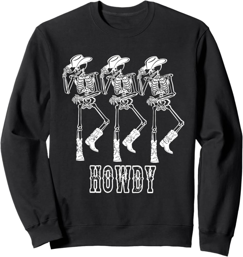 Retro Howdy Skeleton Cowgirl Dancing Cowboy Boots Horse Sweatshirt | Amazon (US)