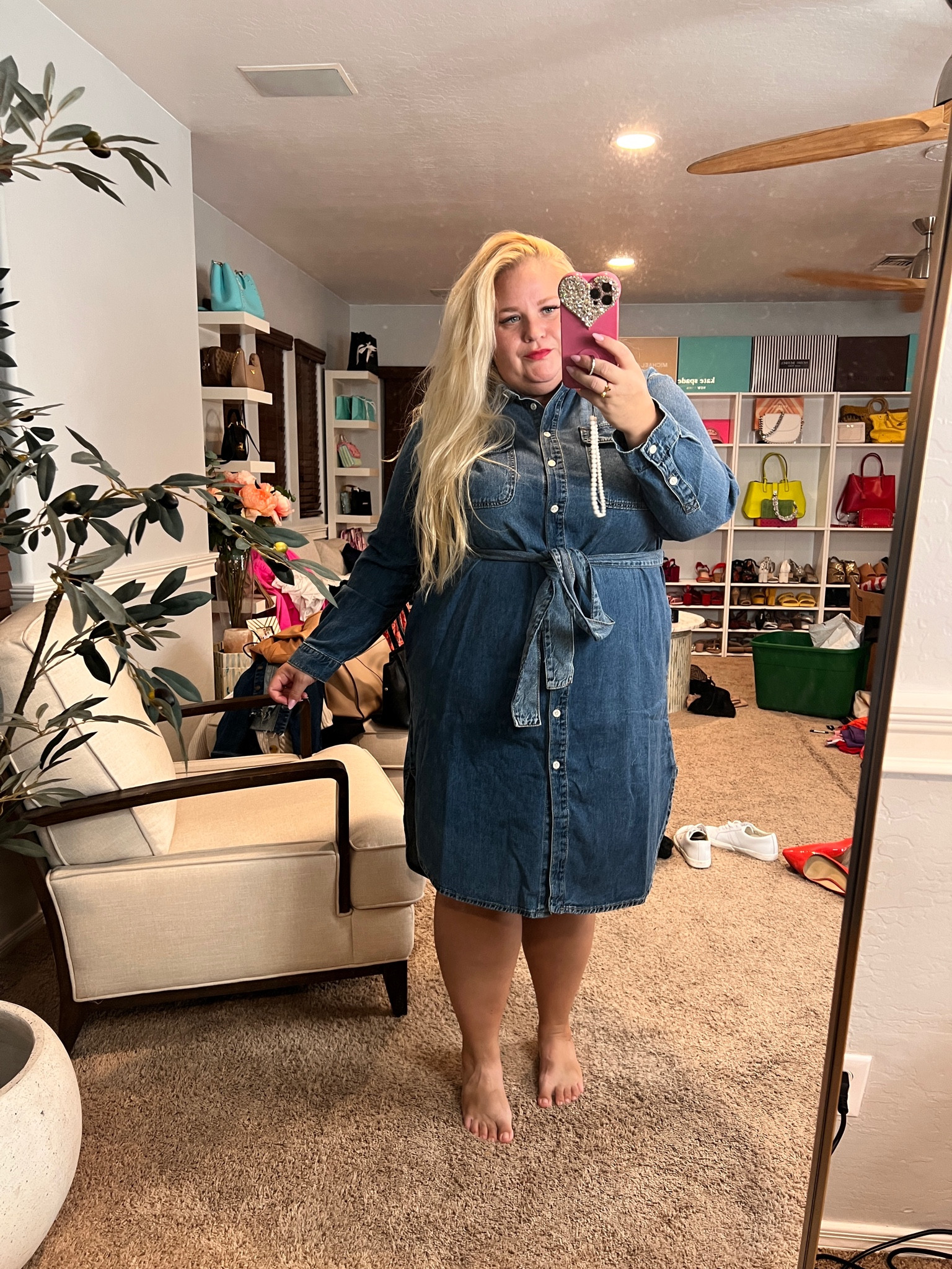 Plus size denim fall dress! Non stretch and true to size 
Wearing 1x but definitely need the 2x 

#LTKPlusSize #LTKOver40 #LTKFindsUnder50