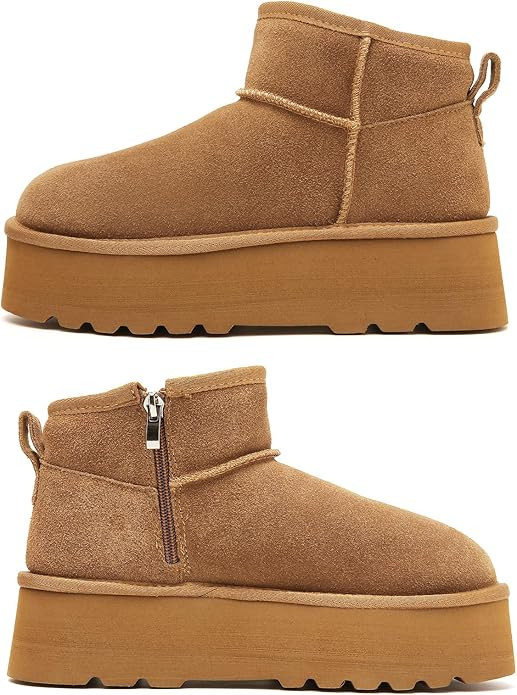 Haifago Platform Mini Snow Boots for Women, Suede Genuine Leather Winter Ankle Booties with Zip u... | Amazon (US)