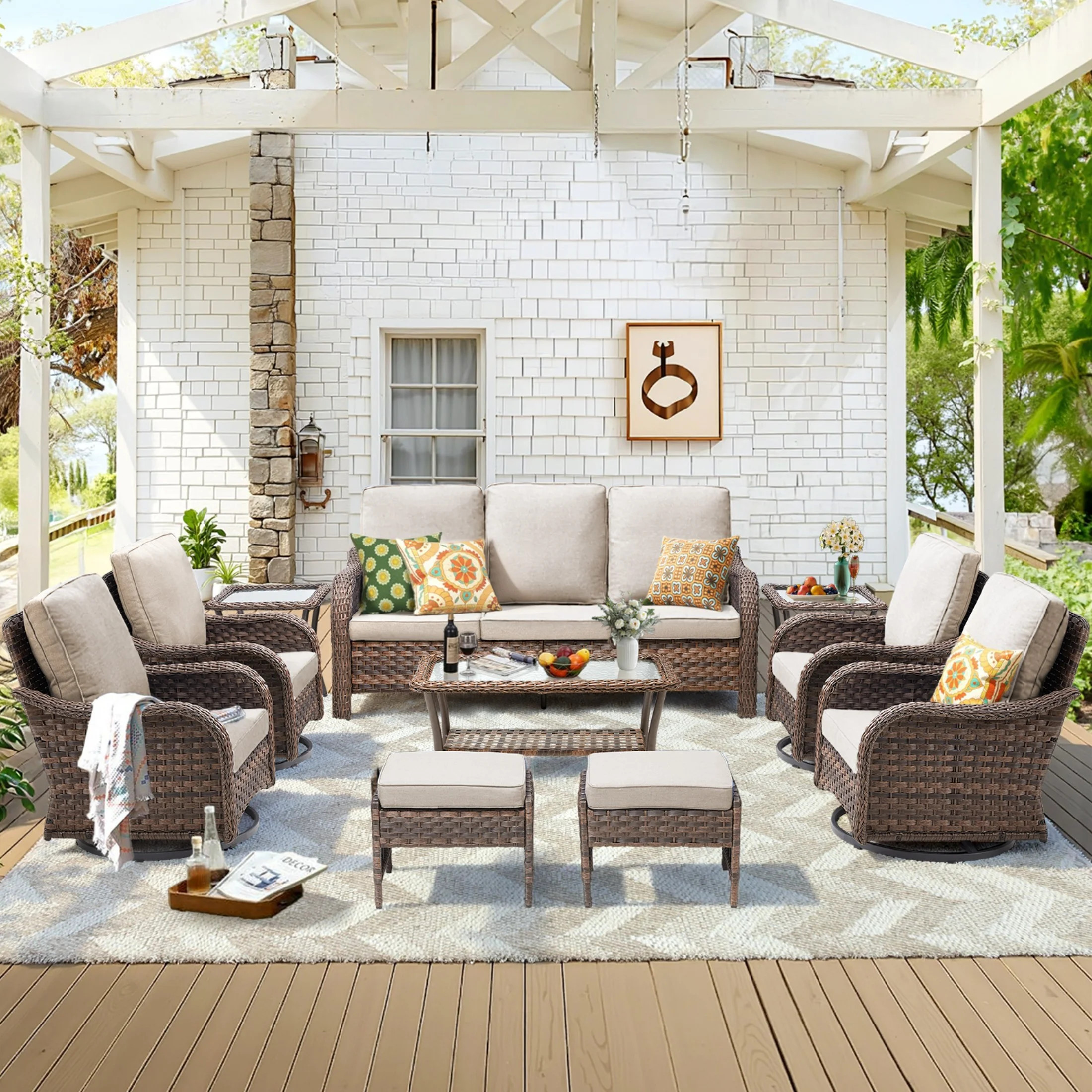 Unnifurnzi Outdoor Furniture-10 Pieces All Weather Wicker Patio Furniture Outdoor Swivel Chairs w... | Walmart (US)