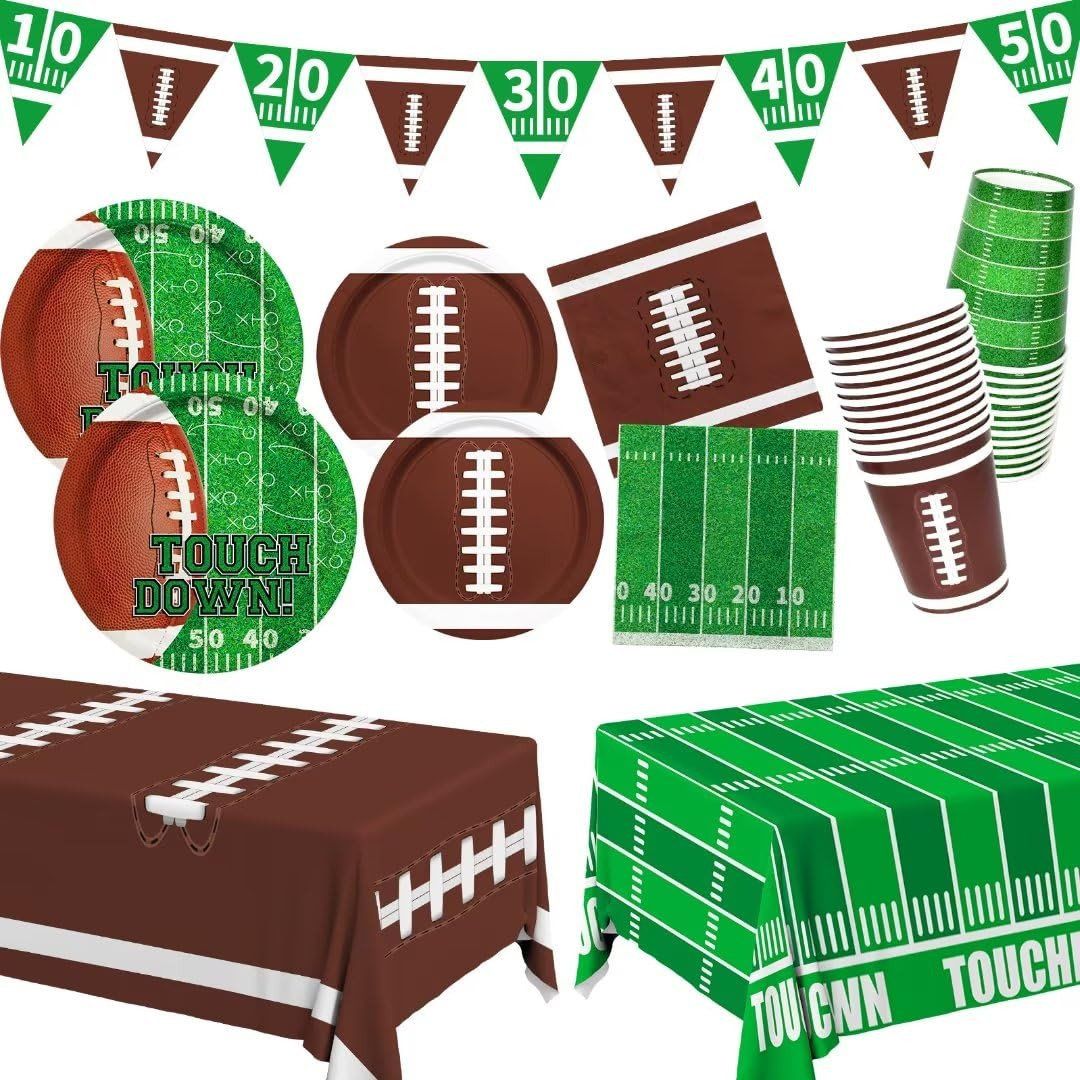 Football Party Supplies Kit Serve 24,Includes Dinner Plates, Dessert Plates, Napkins, Cups,Banner... | Amazon (US)
