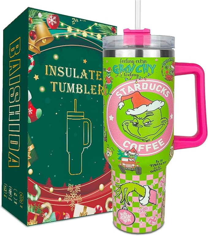 40 oz Christmas Tumbler with Handle and Straw, Stainless Steel Tumbler with Lid Straw, Car Mug Sp... | Amazon (US)