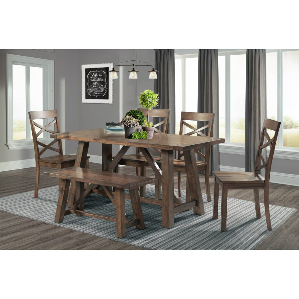 6pc Regan Dining Set Table, 4 Side Chairs and Bench Walnut Brown - Picket House Furnishings | Target