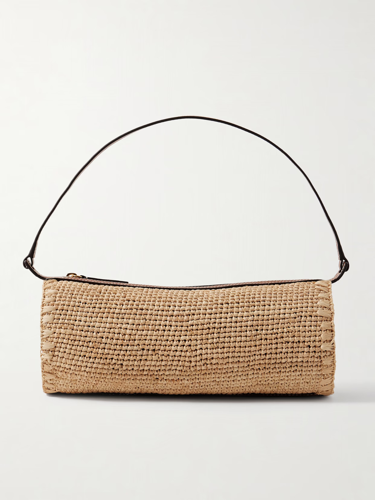 STAUD - Taru Mini Leather-trimmed Raffia Shoulder Bag - Neutrals | NET-A-PORTER (US)
