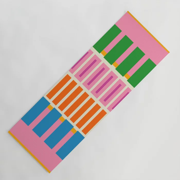 Bold and Colorful Block Stripes Pink Orange Blue Green Yoga Mat | Society6
