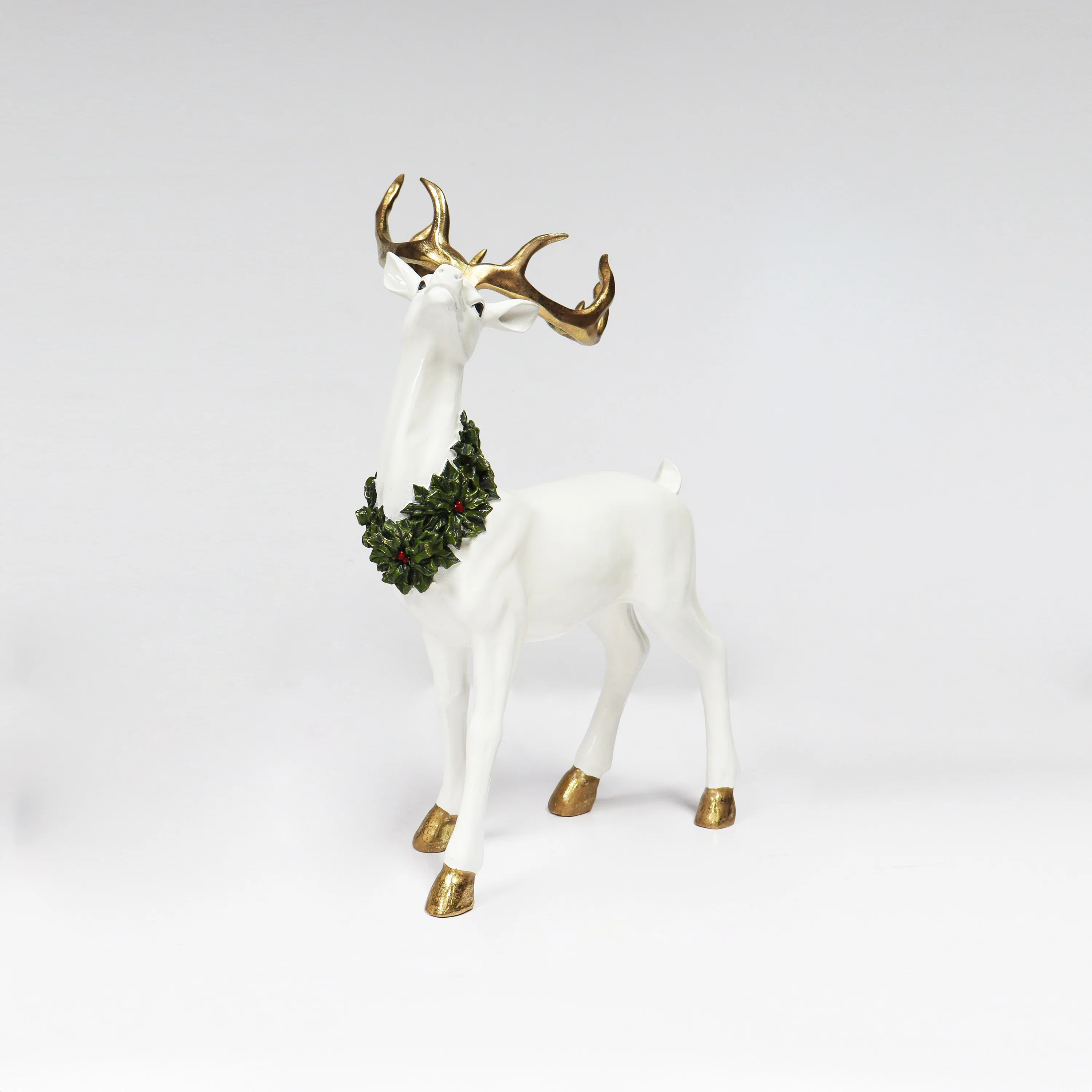 12.2“H Gold Antler Reindeer with Wreath - Christmas Décor - Hand-Painted Resin Polyresin (18.5... | Wayfair North America