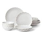 Lenox French Perle Scallop 12-Piece Dinnerware Set, 17.70 LB, White | Amazon (US)